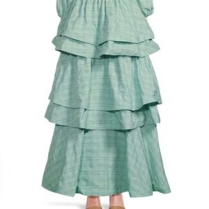 Buru Tiered Ruffle Full Length Side Seam Pocket A-Line Skirt